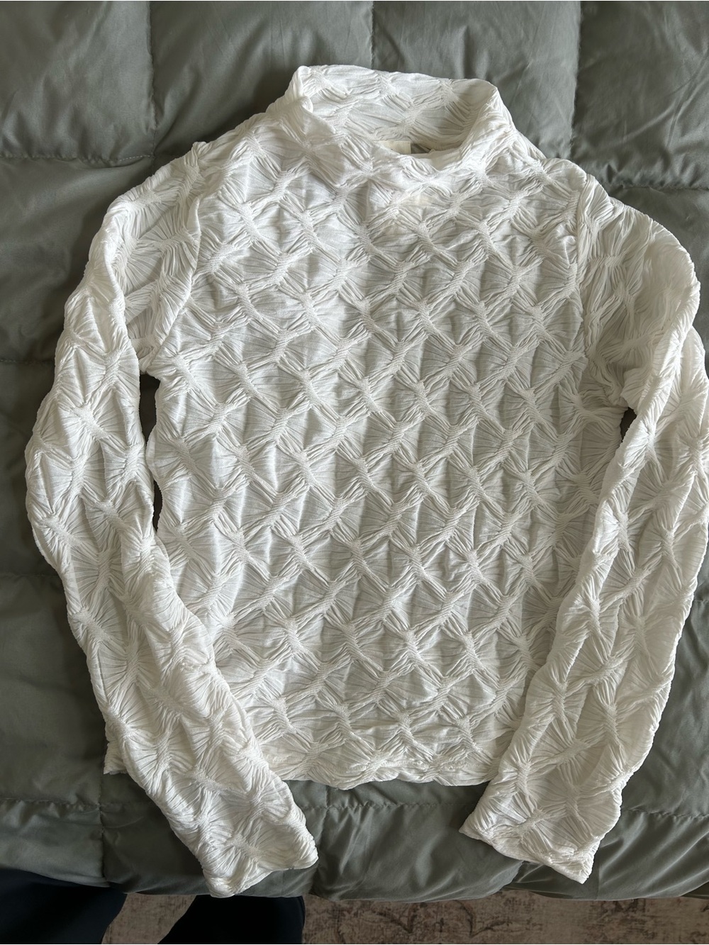 Anthropologie White Textured Mock Neck Sweater